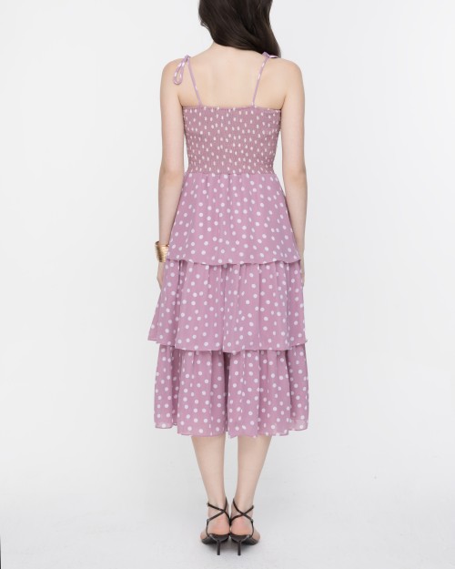 SIXDO Polka Dot Spaghetti Strap Maxi Chiffon Dress